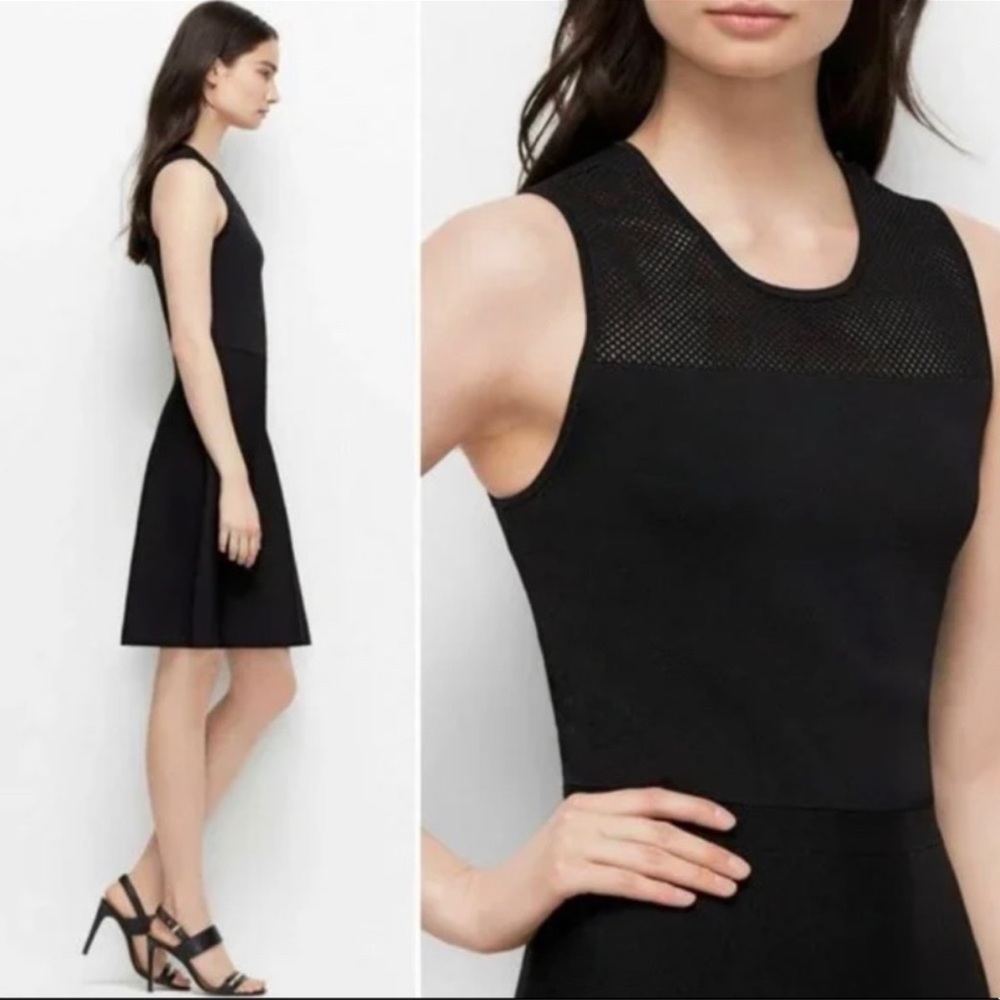Ann Taylor Fit and Flare Dress Sleeveless Mesh Knit Tank Top Small Petite LBD